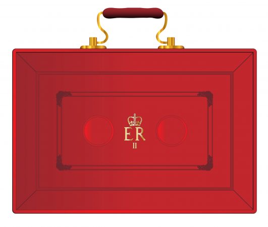 The red case as displayed by the UK Chancellor of the Exchequer during a new budget ober a white background